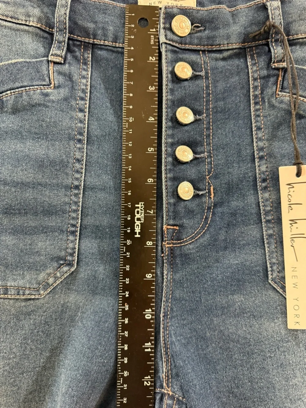 Nicole Miller Nomad Super High Rise Flare Jeans Size 12, Medium Wash NWT Stretch - Picture 8 of 10